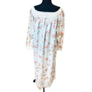 Vintage Oscar De La Renta Cottage Floral Long Nightgown Lace White Pink Women M